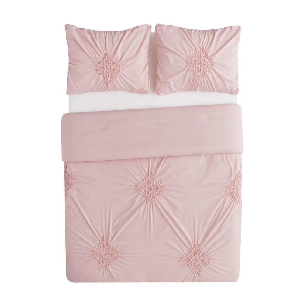 Light Pink King Ruffled Microfiber Duvet Cover Set