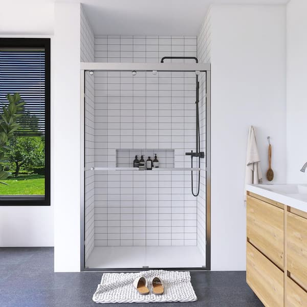 Boosicavelly Double Sliding Framed Shower Door in Chrome Finish with Tempered Glass 48 in. W x 75 in. H