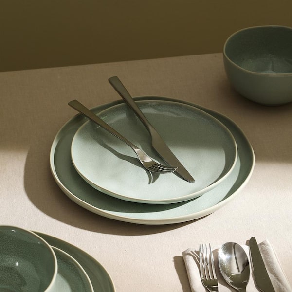 STONE LAIN Mirella 12-Piece Light Green Stoneware Dinnerware Set