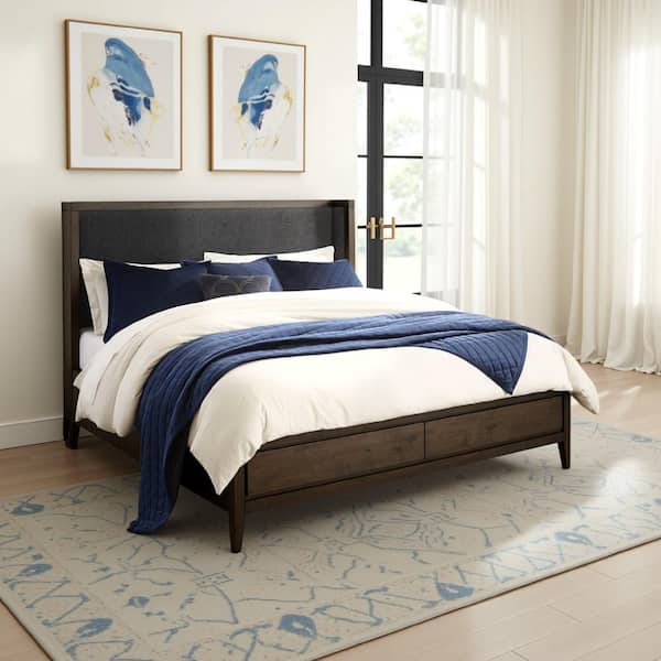 Enzo Brown Wood Frame King Panel Bed with Storage