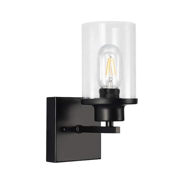 YANSUN 1-Light Antique Black Wall Sconce with Clear Glass Retro Farmhouse Urban Industrial Wall Light Bathroom Vanity Light