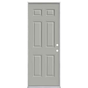 36 in. x 80 in. 6-Panel Left Hand Inswing Painted Steel Prehung Front Exterior Door with Brickmold