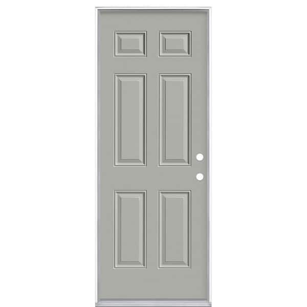 Masonite 36 in. x 80 in. 6-Panel Left Hand Inswing Painted Steel Prehung Front Exterior Door with Brickmold
