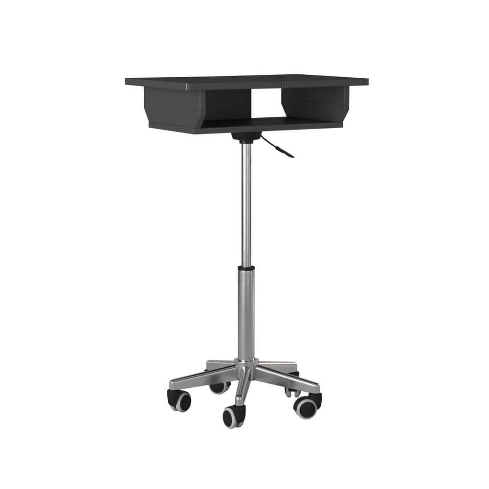Adjustable Height Black Foldable Laptop Cart with Wood Panels