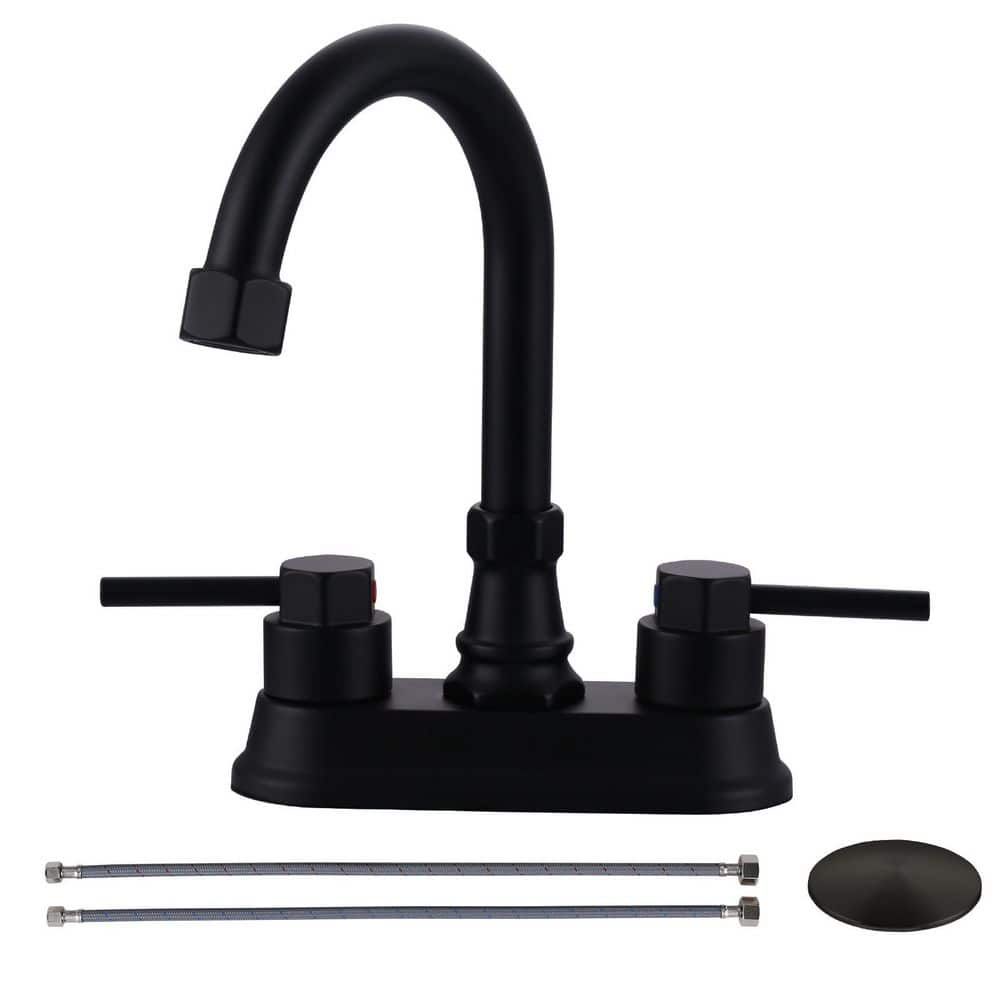 4 in. Centerset Double Handle Bathroom Faucet with Drain Kit Included in Matte Black price history on PriceWatchPro