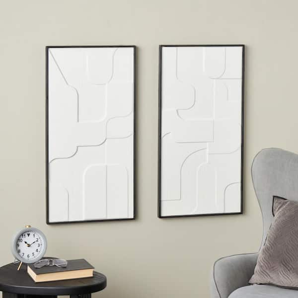 Litton Lane Wood White Geometric Wall Decor with Black Frame (Set of 2)