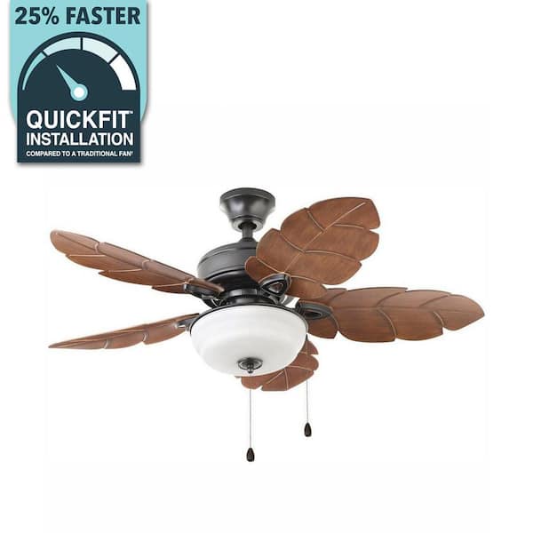 Palm Cove 44 in. Indoor/Outdoor LED Natural Iron Ceiling Fan with Light Kit, Downrod and Reversible Motor