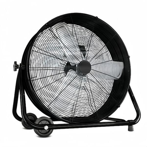 24 in. Black Industrial/Commercial Drum Fan-3-Speed Floor Fan, Low noise, High Velocity Fan for Warehouse, Garage