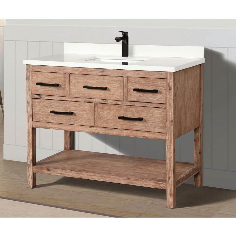 Betty Weathered Brown Solid Fir Wood Bathroom Vanity with Quartz Countertop