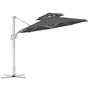 12 ft. 2-Tier Aluminum Round Cantilever Offset Umbrella Patio Umbrella 360 Rotation and Pole Cross Base in Dark Grey