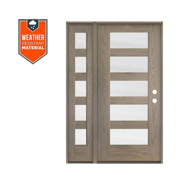 Krosswood Doors ASCEND Modern 50 in. x 79 in. 5-Lite Left-Hand/Inswing Satin Glass Oiled Leather Stain Fiberglass Prehung Front Door/LSL