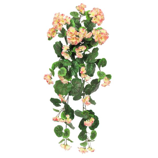 LIVING LUXURY 30 in. Peach Artificial Geranium Flower Stem Hanging Spray Bush