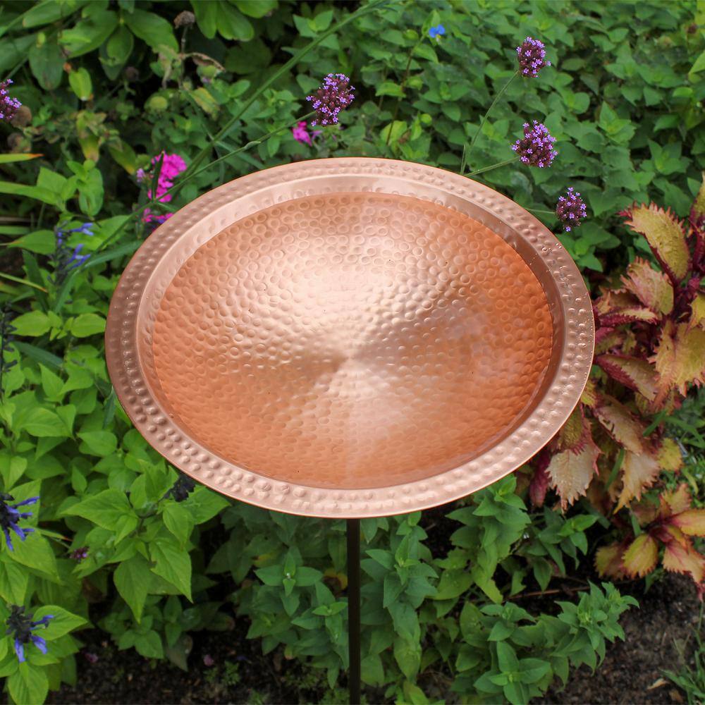 39'' Hammered Copper Birdbath with Bronze Iron Stake