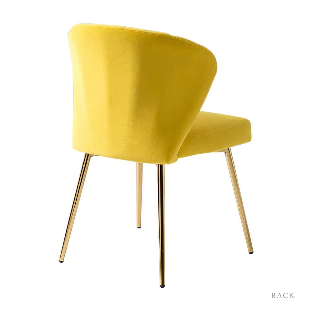 Mustard Velvet Upholstered Side Chair with Brass Metal Legs
