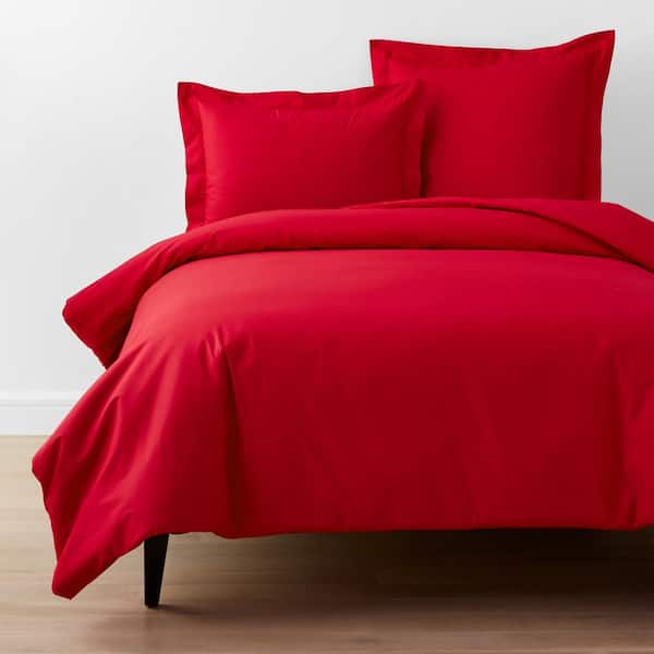 The Company Store Company Essentials Apple Red King Organic Cotton Percale Duvet Cover