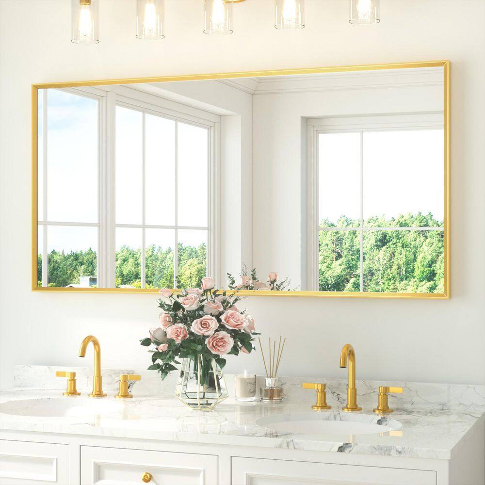60 in. W x 30 in. H Rectangle Aluminum Framed Wall Bathroom Vanity Mirror in Gold price history on PriceWatchPro