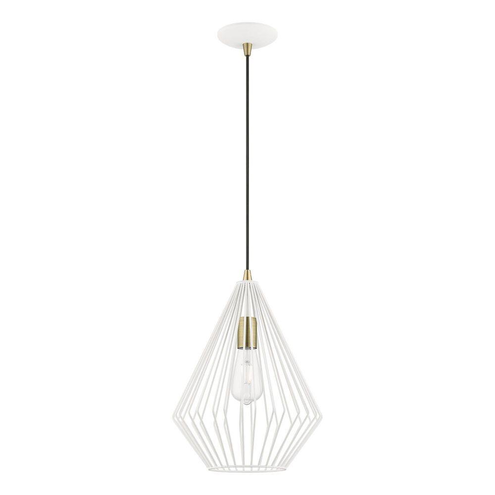 Linz Textured White and Antique Brass 1-Light Island Pendant