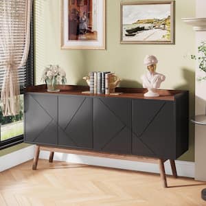 Ahlivia Black Wood 55 in. Sideboard Buffet Cabinet with Storage Wood Coffee Bar Cabinet Console Table Cabinet with Doors