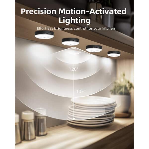 3.34 in. 6-Pack Battery Operated Wireless USB Charging Black Integrated LED Linkable Under Cabinet Light, Closet Light