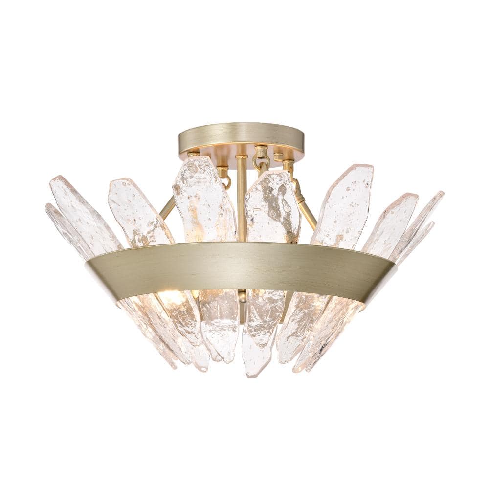 "Mella 3-Light 19.1"" Brushed Silver-ish Champagne Modern Seeded Glass Panel Flush Mount" price history on PriceWatchPro