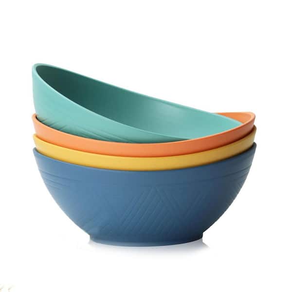 4-Piece Wheat Straw Mixing Bowl Set Multicolor Unbreakable Microwave Dishwasher Safe Salad Serving Bowls