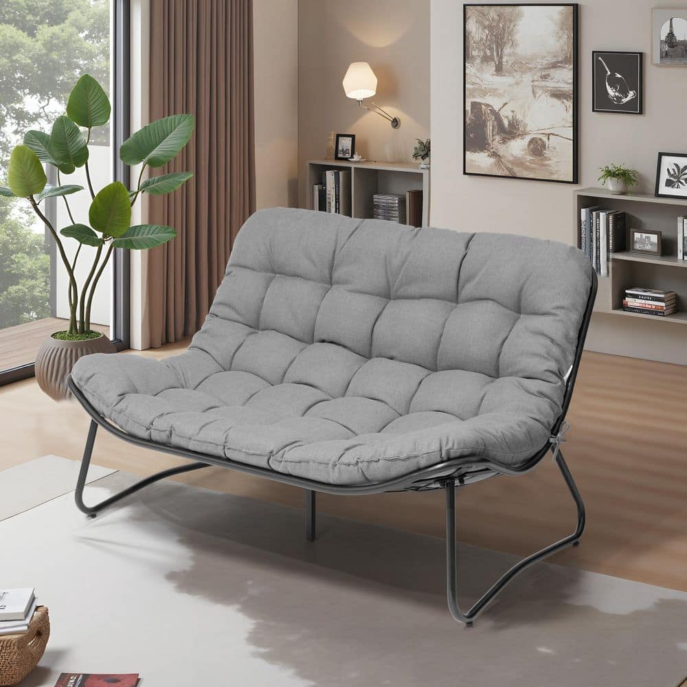 1-Piece Metal Frame Outdoor Loveseat with Gray Cushions price history on PriceWatchPro