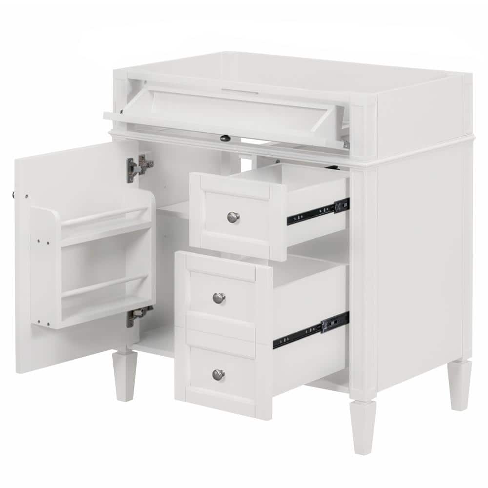 30 in. W White Freestanding Bathroom Vanity Cabinet without Top, 2 Drawers and Tip-Out Tray with Door Organizer