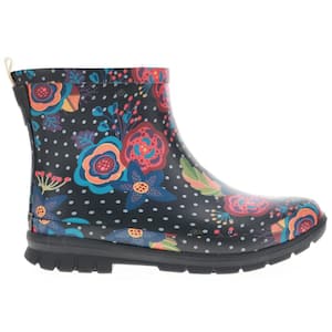 Women's Boho Bloom Ankle 5.5'' Waterproof Rubber Rain Boot - Black Size 7