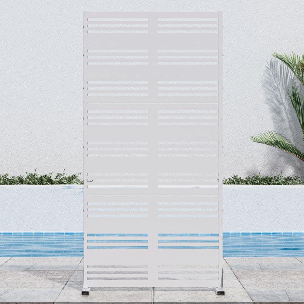 72 in. H x 35 in. W White Outdoor Metal Privacy Screen Garden Fence Stripe 