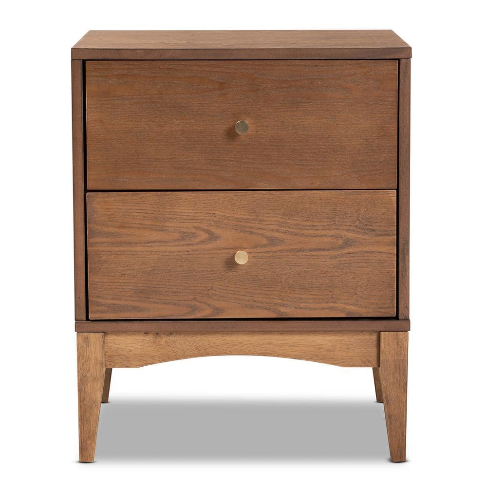 Ash Walnut 2-Drawer Mid-Century Modern Nightstand