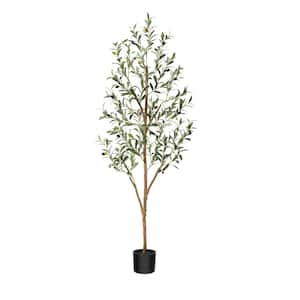 5 ft. Artificial Olive Tree in Pot Tall Fake Plant with Faux Branches and Fruits for Modern Office Floor Decor
