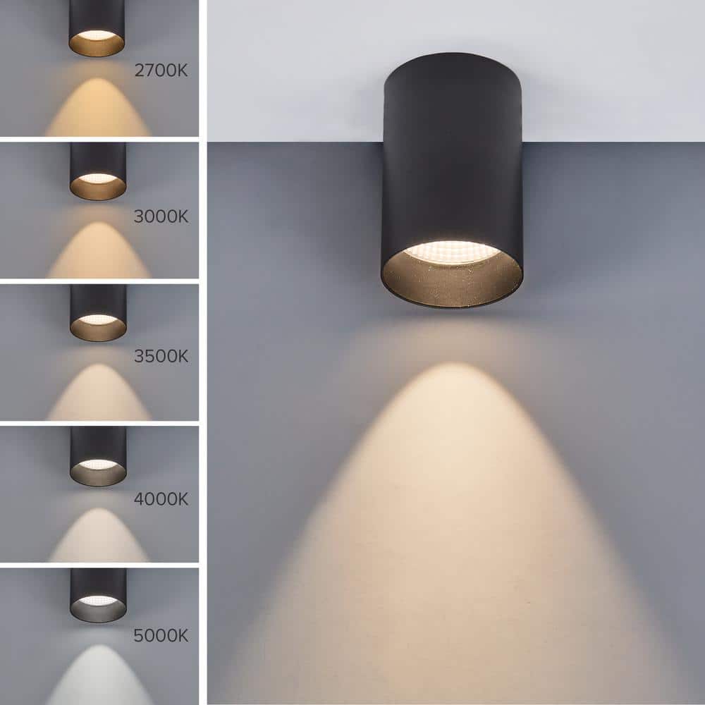Black Aluminum 3-Inch LED Cylinder Downlight with Adjustable Color Temperature