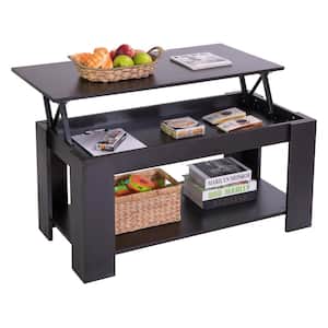 40 in. Black Medium Rectangle Wood Coffee Table with Lift Top
