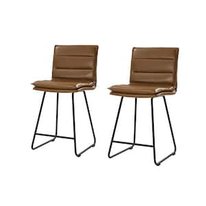 Gertrude Industrial Style Camel Faux Leather Bar and Counter Stool with 24 in. H Seat and Metal Base Set of 2