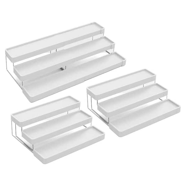 3 Tier White Adjustable Cabinet Spice Organizer Expandable Countertop Cupboard Pantry Storage Rack