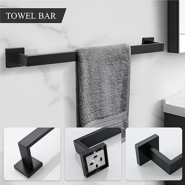 Bathroom Hardware Set 6-Pieces with Towel Bar, Toilet Paper Holder Towel Ring Towel Hook Bath Accessories in Matte Black