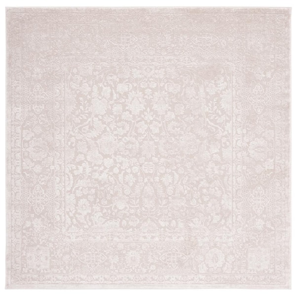 SAFAVIEH Reflection Cream/Ivory Doormat 3 ft. x 3 ft. Floral Distressed Square Area Rug