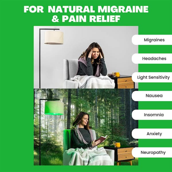 NorbRELIEF 9W Equivalent Treating Migraine Headaches A19 7400K Relief Green Light Bulb (1-Pack)