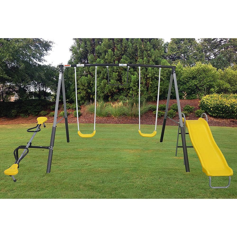 Titan Outdoor Playground Swing Set with Yellow Slide and Steel Frame