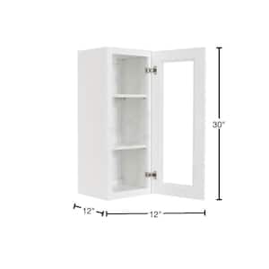 Lancaster White Plywood Shaker Stock Assembled Wall Glass Door Kitchen Cabinet 18 in. W x30 in. H x 12 in. D