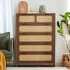 ATHMILE Walnut Wooden Rattan 5-Drawer Storage Cabinet Dresser (15.74 in. D x 31.49 in. W x 43.3 in. H) WNT-61303C80-C