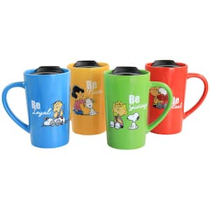 Peanuts Gentle Reminders Stoneware 4-Piece 18 oz. Travel Cups in Assorted Designs