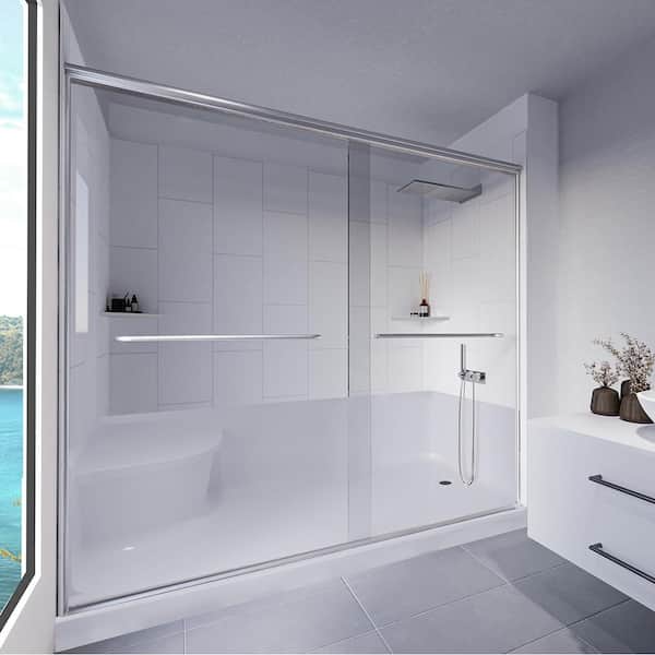 Winer White-Rainier 60 in. x 32 in. x 83 in. Base/Wall/Door Seated Base Alcove Shower Stall/Kit Chrome Right