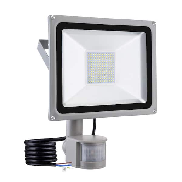 CIPACHO 100-Watt 180-Degree Gray Motion Activated Outdoor Integrated LED 4th Generation Flood Light with Induction Lamp Beads