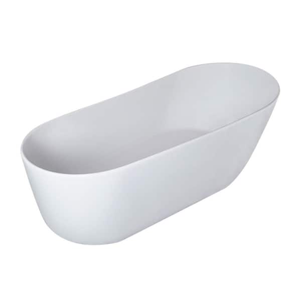 66.90 in. x 31.50 in. Flat Bottom Solid Surface Freestanding Soaking Bathtub with Center Drain in Matte White