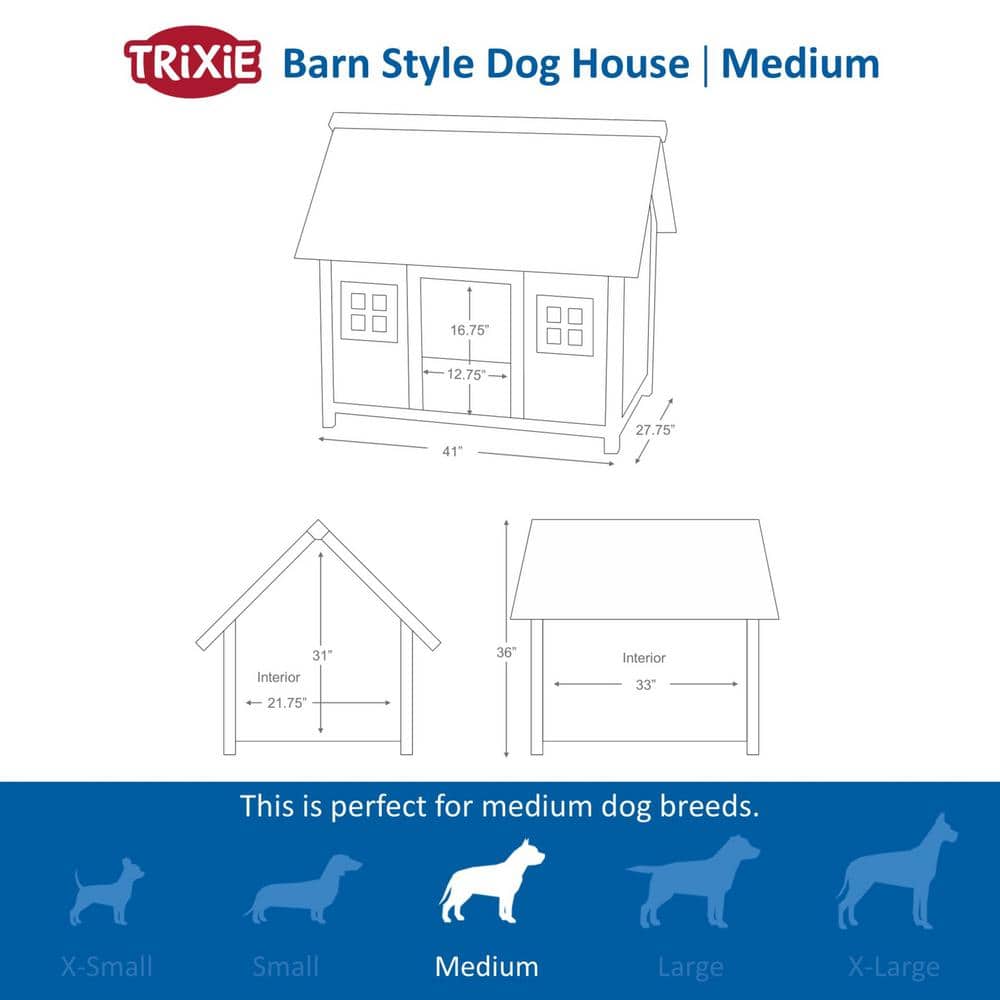 Gray and White Wooden Barn Style Dog House with Raised Floor