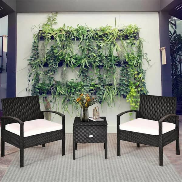Cubilan White 3-Piece Wicker Outdoor Lounge Chair without Sunshade with White Cushion