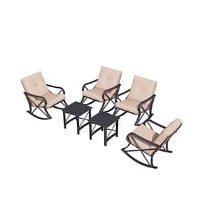 6 of Pieces Metal Patio Conversation Set with Khaki Cushions