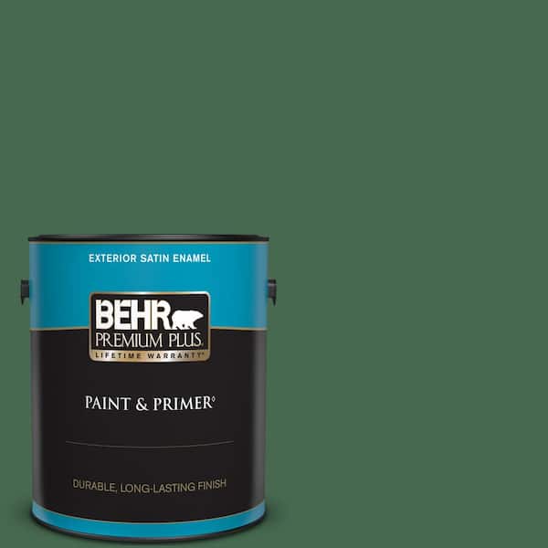 BEHR PREMIUM PLUS 1 gal. #M410-7 Perennial Green Satin Enamel Exterior Paint & Primer