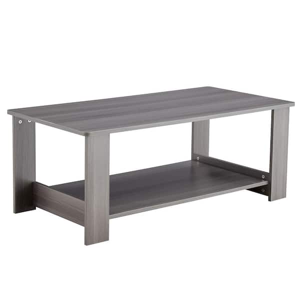 Polibi 43.3 in. Gray Rectangle Wood Coffee Table with Finished, Shelves